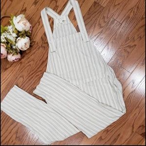 Anthro Anthropologie cloth & and stone striped overalls jumper romper jumpsuit M